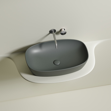 Раковина из сантехнического фарфора Ceramica Nova ELEMENT CN6049MH 60х38 накладная цвет антрацит матовый без отверстий под смеситель